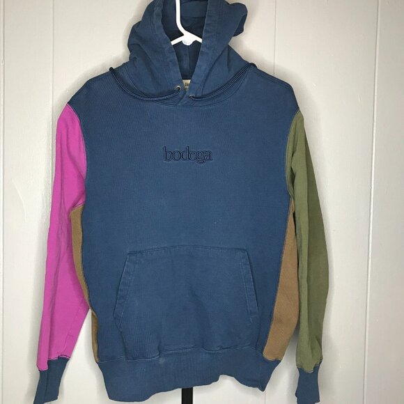 Bodega Sneakers Streetwear Colorblock Logo Sweatshirt Hoodie Multi Sz MD - Picture 1 of 7